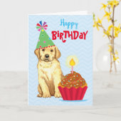 Birthday Cupcake Yellow Lab Kaart (Gele Bloem)