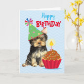 Birthday Cupcake Yorkie Kaart (Gele Bloem)