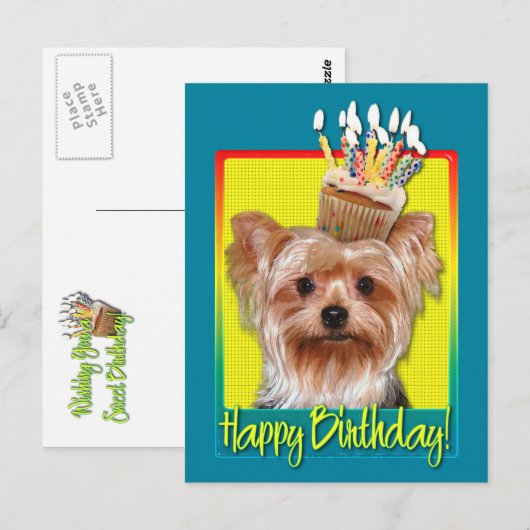 Birthday Cupcake - Yorkshire Terrier Briefkaart (Voorkant / Achterkant)