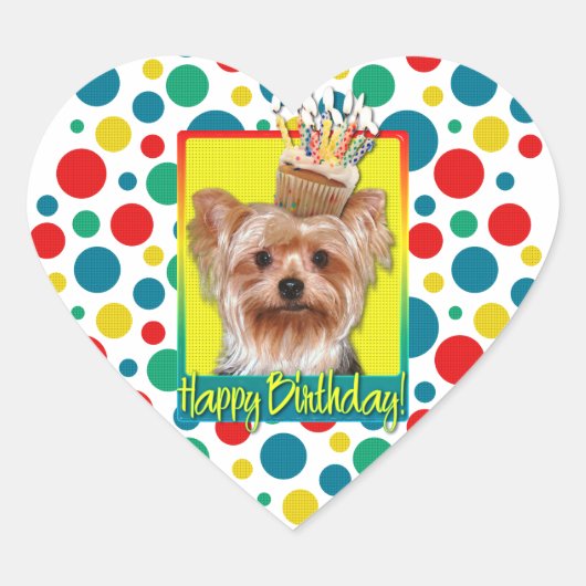 Birthday Cupcake - Yorkshire Terrier Hart Sticker (Voorkant)