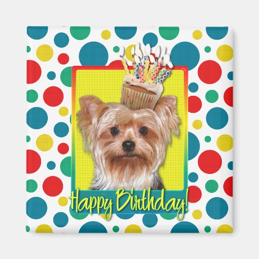 Birthday Cupcake - Yorkshire Terrier Magneet (Voorkant)