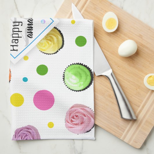 Birthday Cupcakes and Stippen Monogram Theedoek (Quarter Fold)