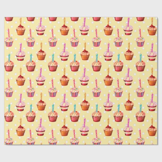 Birthday Cupcakes en Polka Dot Cadeaupapier (Vlak)