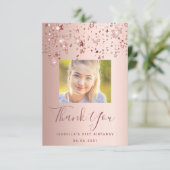 Birthday custom foto roos gouden roze sterren glaz bedankkaart (Staand voorkant)