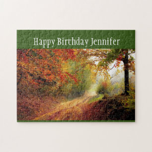 Birthday Custom Name Autumn Herfst Forest Trail Legpuzzel