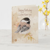 Birthday Custom Name Chickadee Bird Kaart (Gele Bloem)