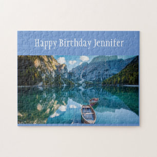 Birthday Custom Name Mountain Lake Canoe Wildernes Legpuzzel