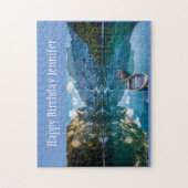 Birthday Custom Name Mountain Lake Canoe Wildernes Legpuzzel (Verticaal)