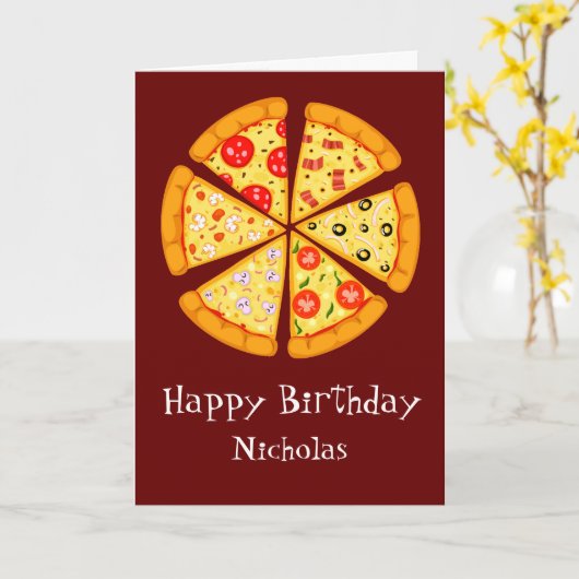 Birthday Custom Name with Pizza Kaart (Gele Bloem)