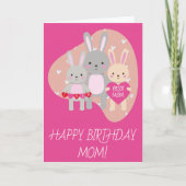 Birthday Cute Best Mam Bunny Rabbit Pink Hearts Kaart (Voorkant)