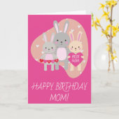 Birthday Cute Best Mam Bunny Rabbit Pink Hearts Kaart (Gele Bloem)