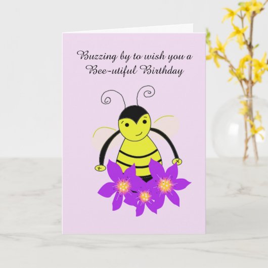 Birthday Cute Buzzing Bee Kaart (Gele Bloem)
