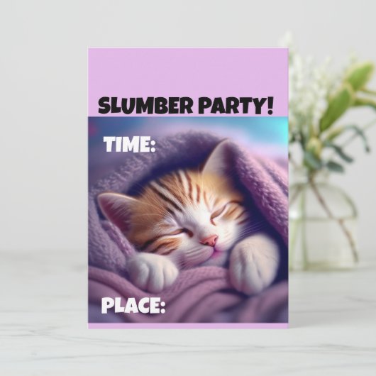BIRTHDAY CUTE CAT-INVITATIES VAN SLUMBER PARTIJ KAART (Staand voorkant)