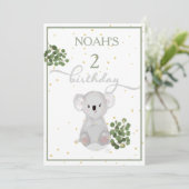 Birthday Cute Koala Green laat goud over Kaart (Staand voorkant)