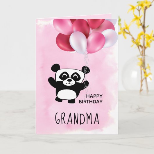 Birthday Cute Panda Pink Balloon Bouquet Kaart (Gele Bloem)