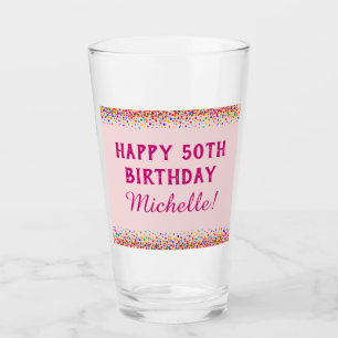 Birthday Cute Pink Colorful Confetti Pint Glas