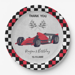 Birthday Cute Red Race Car Papieren Bordje
