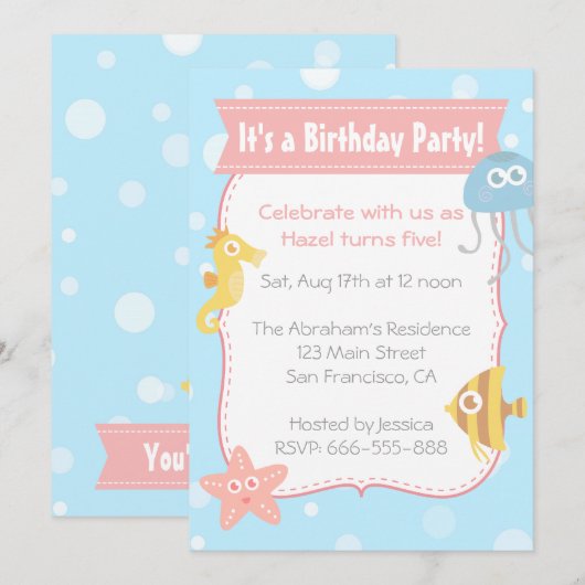 Birthday Cute Underwater Animals Kaart (Voorkant / Achterkant)