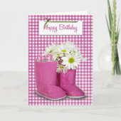 Birthday Daises in roze Boots Kaart (Voorkant)