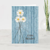 Birthday Daisies on Blue Wood Kaart (Voorkant)