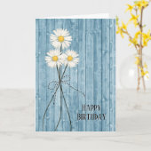 Birthday Daisies on Blue Wood Kaart (Gele Bloem)