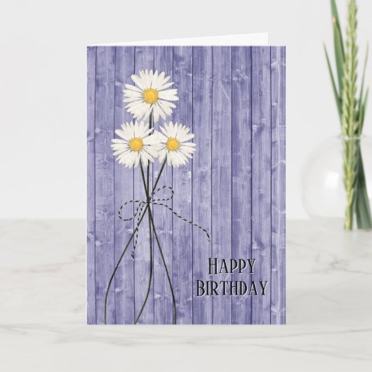 Birthday Daisies op Paarse houtkaart Kaart (Voorkant)