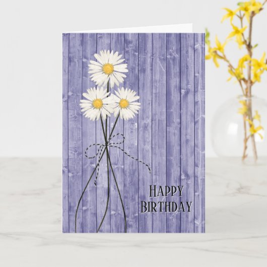 Birthday Daisies op Paarse houtkaart Kaart (Gele Bloem)