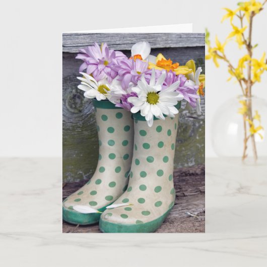 Birthday daisy bouquet in laarzen kaart (Gele Bloem)