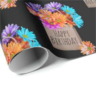 Birthday Daisy Bouquet op Black Cadeaupapier