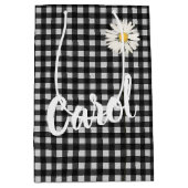 Birthday Daisy en naam op Gingham Medium Cadeauzakje (Voorkant)
