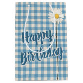 Birthday Daisy on Aqua Gingham Medium Gift Bag Cadeauzakje (Voorkant)