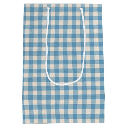 Birthday Daisy on Aqua Gingham Medium Gift Bag Medium Cadeauzakje (Achterkant)