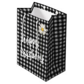Birthday Daisy on Black and White Gingham Medium Cadeauzakje (Voorkant Gekanteld)