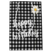 Birthday Daisy on Black and White Gingham Medium Cadeauzakje (Voorkant)