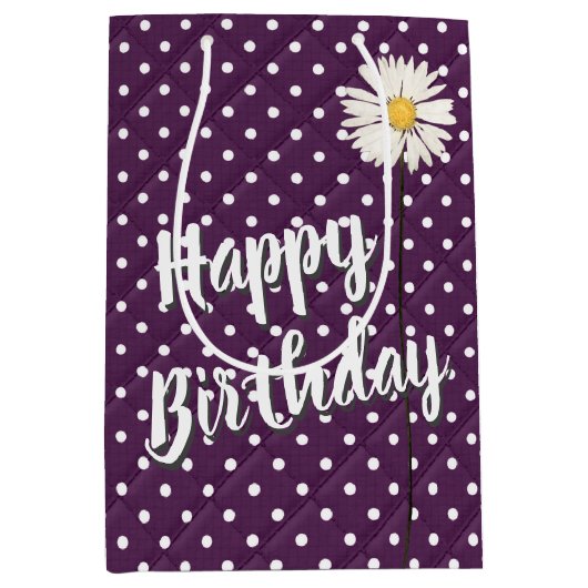 Birthday Daisy on Polka Dots medium Gift Bag Cadeauzakje (Voorkant)