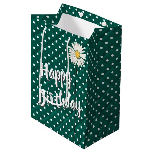 Birthday Daisy on Polka Dots medium Gift Bag Medium Cadeauzakje (Voorkant Gekanteld)