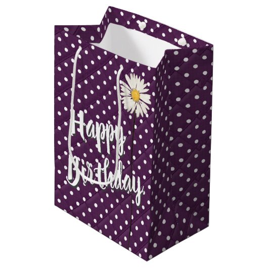Birthday Daisy on Polka Dots medium Gift Bag Medium Cadeauzakje (Voorkant Gekanteld)