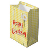 Birthday Daisy on Yellow Gingham Medium Cadeauzakje (Voorkant Gekanteld)