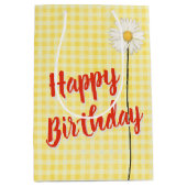Birthday Daisy on Yellow Gingham Medium Cadeauzakje (Voorkant)