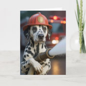 Birthday Dalmatian Dog Holding a Fire Hose Kaart (Voorkant)