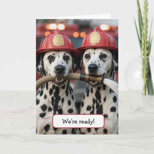 Birthday Dalmatian Dogs Holding a Fireman Hose Kaart (Voorkant)