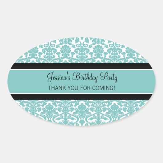 Birthday - dank je aangepaste naam voor Blauwgroen Ovale Sticker (Voorkant)