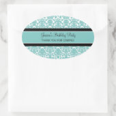 Birthday - dank je aangepaste naam voor Blauwgroen Ovale Sticker (Tas)