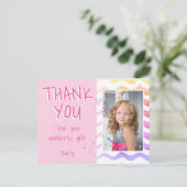 Birthday Dank je Kinder Foto Briefkaart Roze meisj (Staand voorkant)