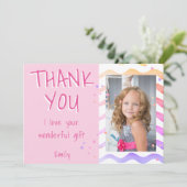 Birthday Dank je Kinder fotokaart Roze meisje Bedankkaart (Staand voorkant)