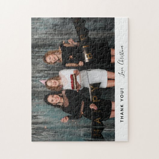 Birthday dank u voor aangepaste fototekst legpuzzel (Verticaal)