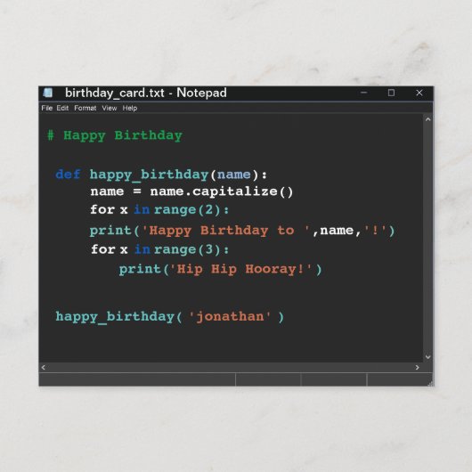 Birthday Dark Mode Notitieblok Computer Programmer Briefkaart (Voorkant)