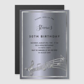 Birthday dark Silver muzieknoten nodigmagneet uit Magnetische Uitnodiging (Voorkant / Achterkant)