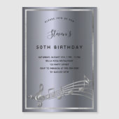 Birthday dark Silver muzieknoten nodigmagneet uit Magnetische Uitnodiging (Voorkant)