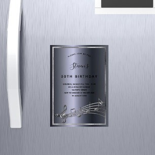 Birthday dark Silver muzieknoten nodigmagneet uit Magnetische Uitnodiging